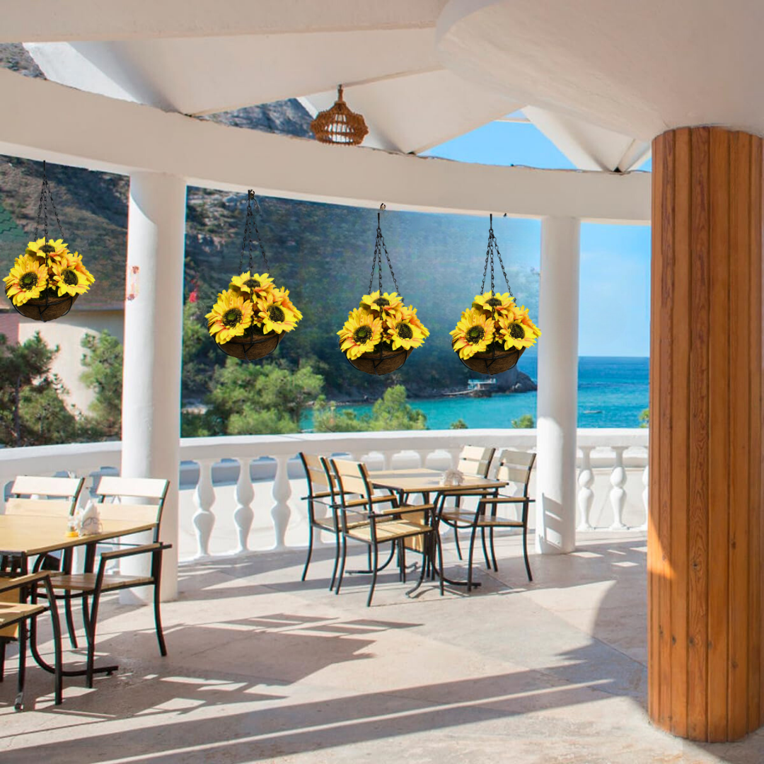 Artificial Sunflower Hanging Basket 50cm/1.7ft With Chain