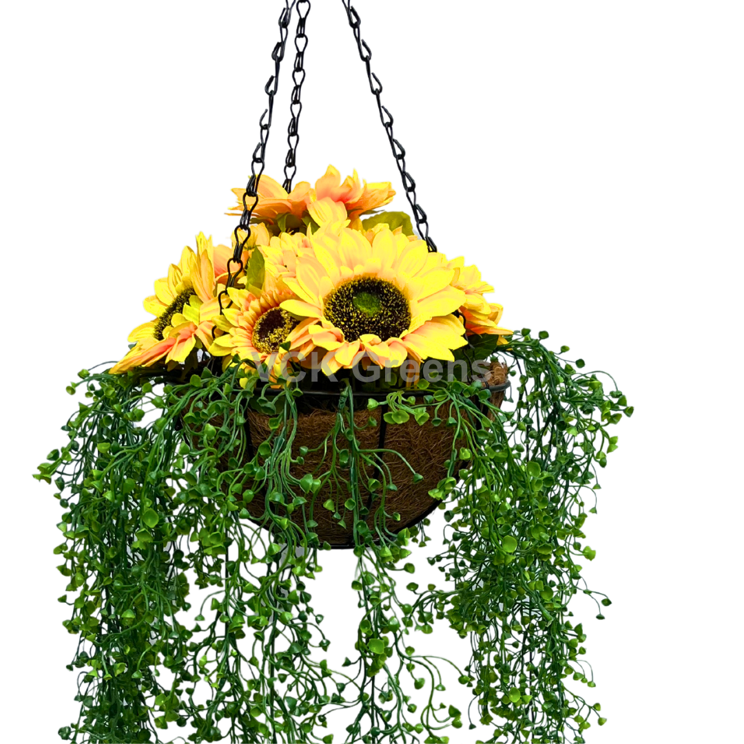 Artificial Sunflower Hanging Basket With Creepers 85cm/2.8ft With Chain