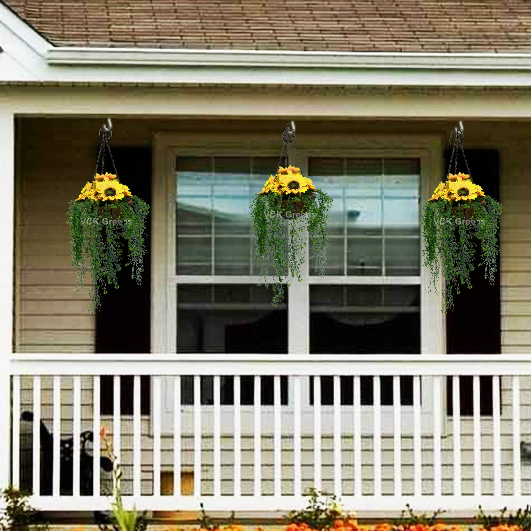 Artificial Sunflower Hanging Basket With Creepers 85cm/2.8ft With Chain