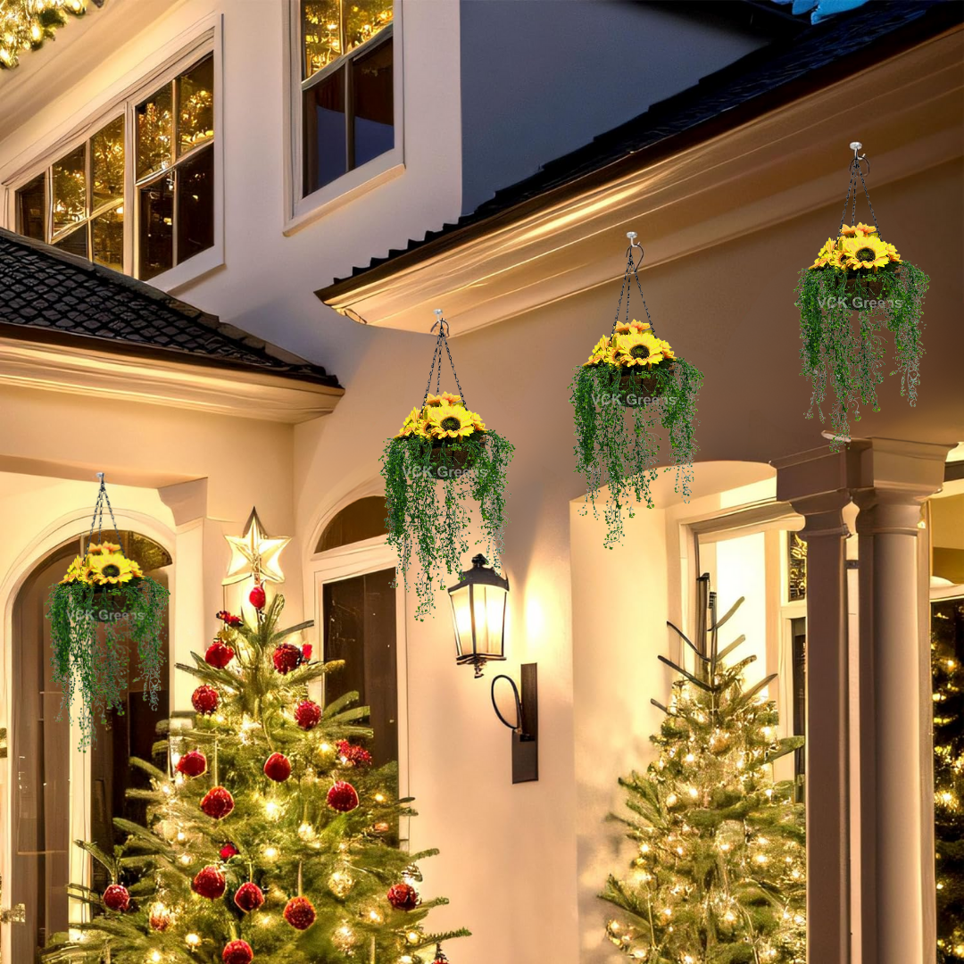 Artificial Sunflower Hanging Basket With Creepers 85cm/2.8ft With Chain