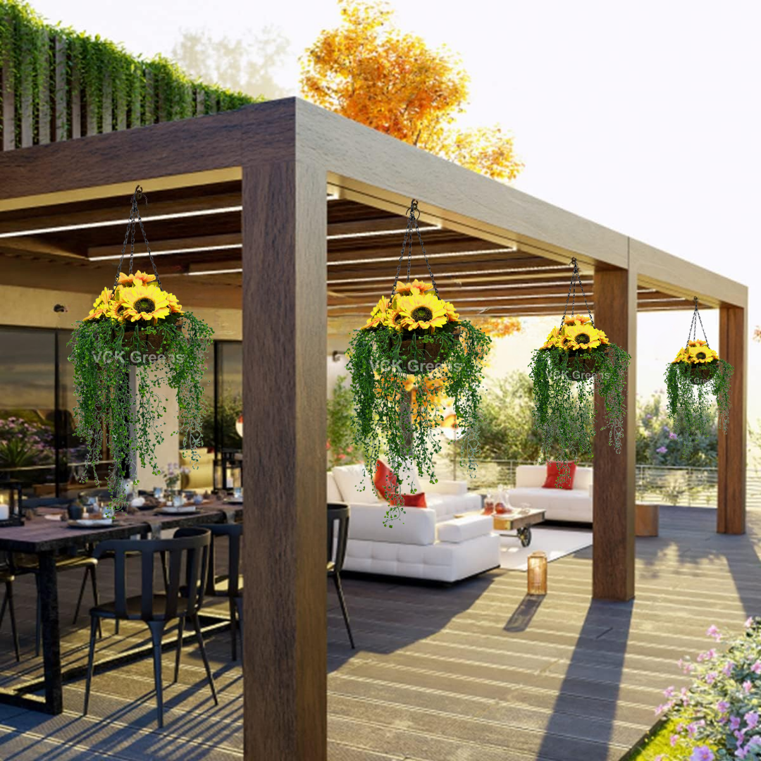 Artificial Sunflower Hanging Basket With Creepers 85cm/2.8ft With Chain