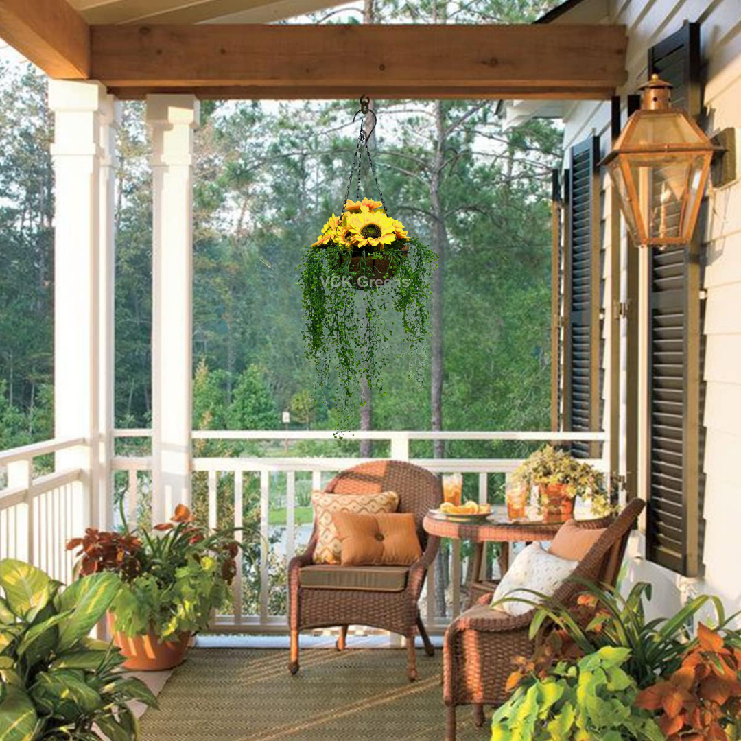 Artificial Sunflower Hanging Basket With Creepers 85cm/2.8ft With Chain