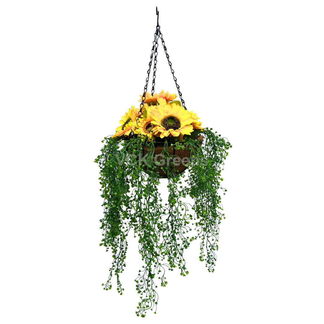 Artificial Sunflower Hanging Basket With Creepers 85cm/2.8ft With Chain