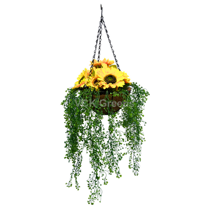 Artificial Sunflower Hanging Basket With Creepers 85cm/2.8ft With Chain