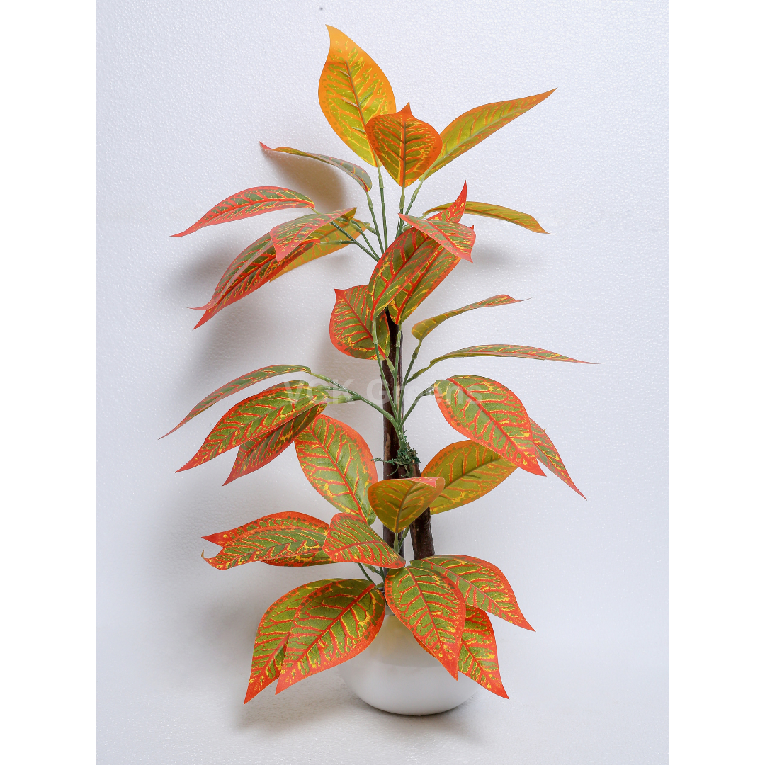 Artificial Plant Leaf Table Top With Ceramic Vase 1.7ft