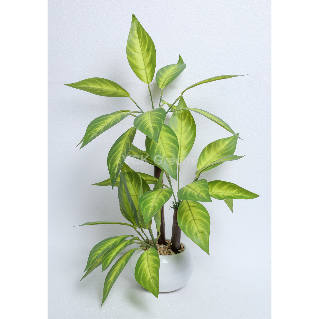 Artificial Plant Leaf Table Top With Ceramic Vase 1.7ft