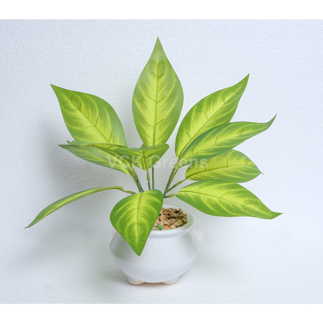 Artificial Plant Leaf Table Top With Ceramic Vase 1ft