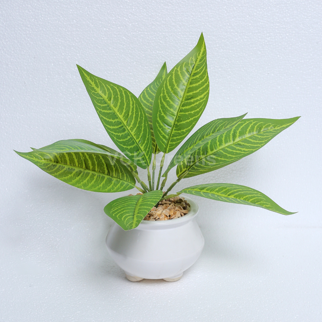 Artificial Plant Leaf Table Top With Ceramic Vase 1ft