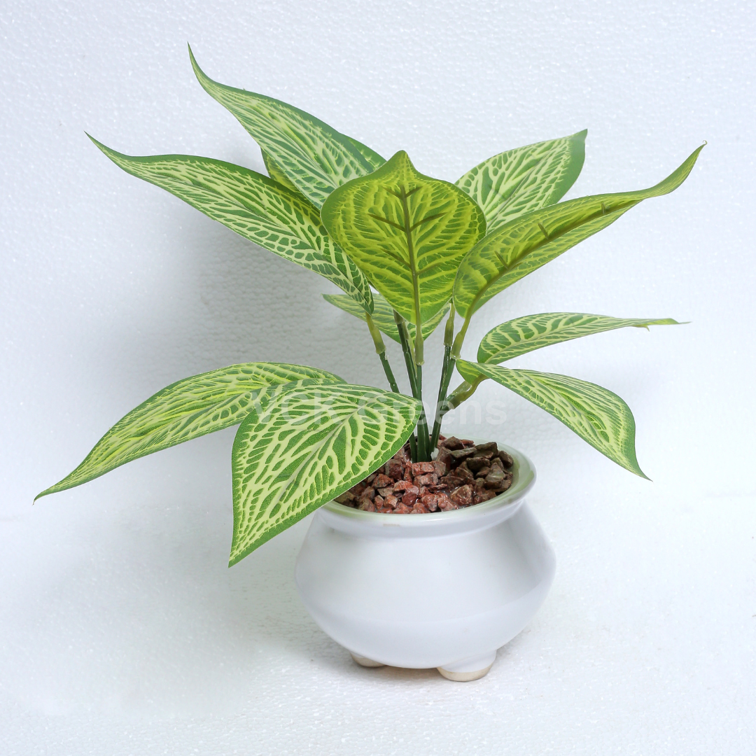 Artificial Plant Leaf Table Top With Ceramic Vase 1ft