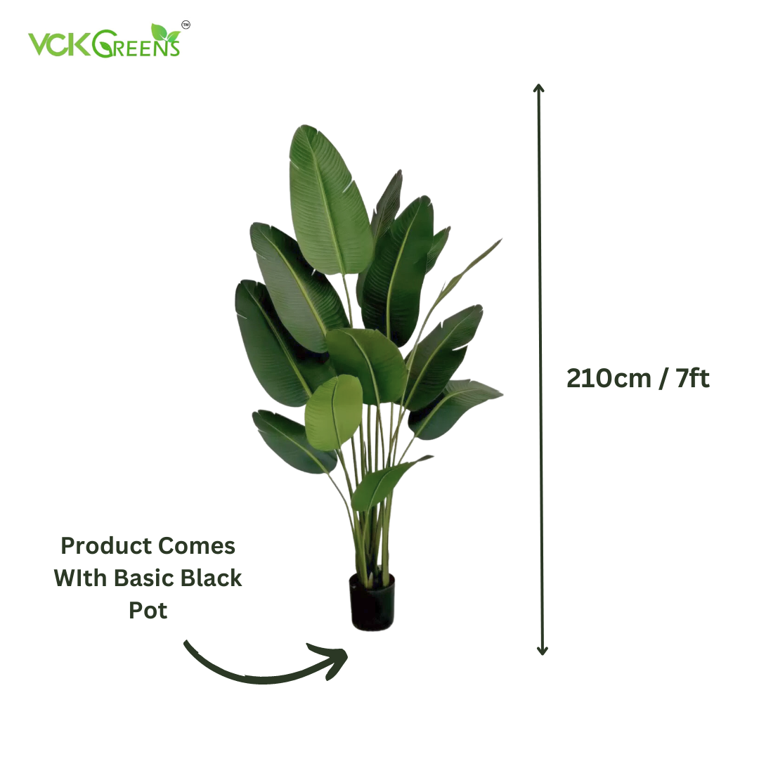 Artificial Travellers Banana Leaf Palm Plant 7ft With Black Pot