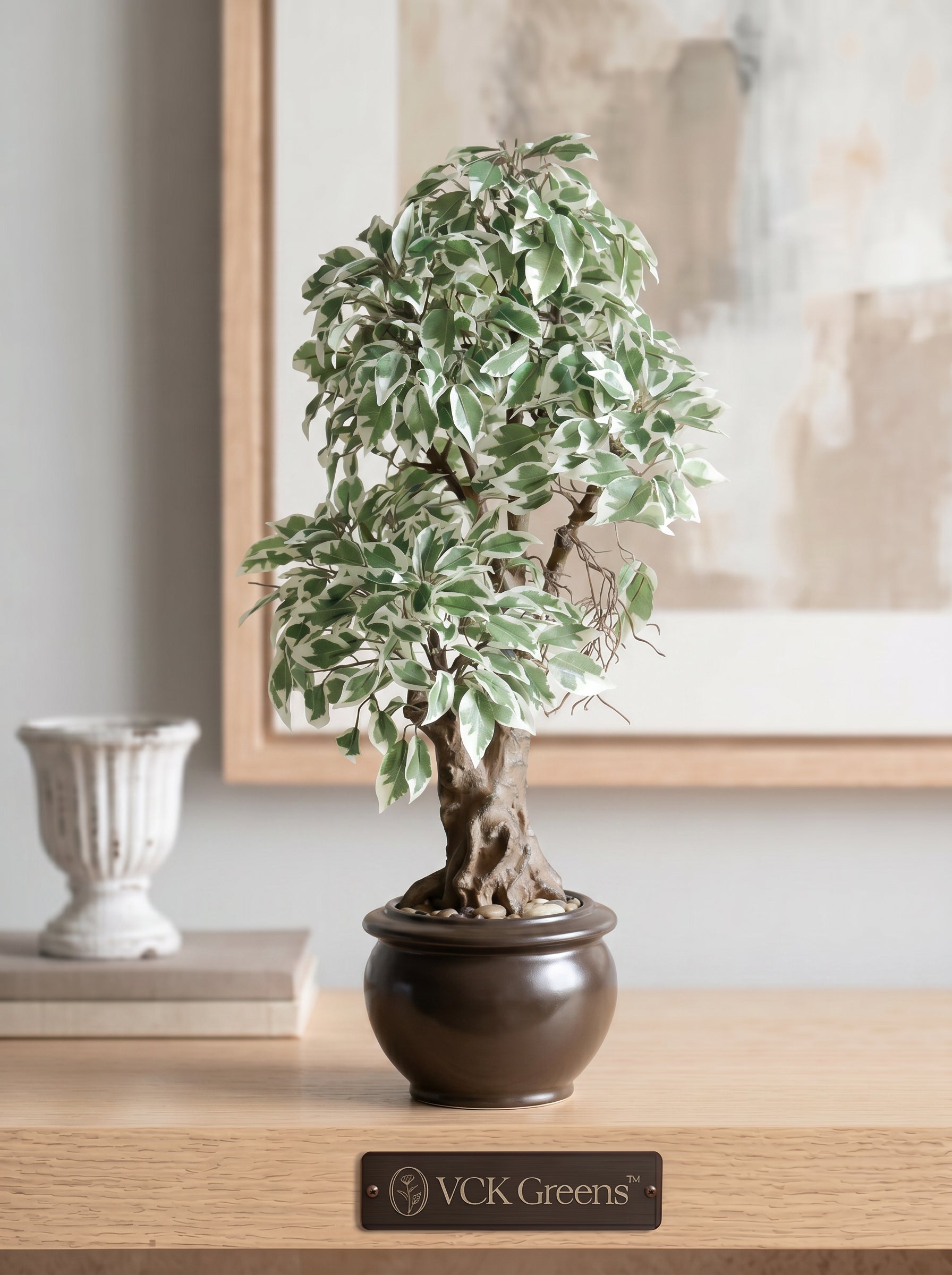 Artificial Variegated Ficus Leaf Bonsai 2ft