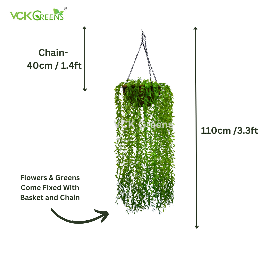 Artificial Willow Leaf Creepers Hanging Coco Basket 3.8ft