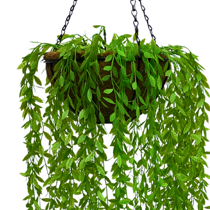 Artificial Willow Leaf Creepers Hanging Coco Basket 3.8ft