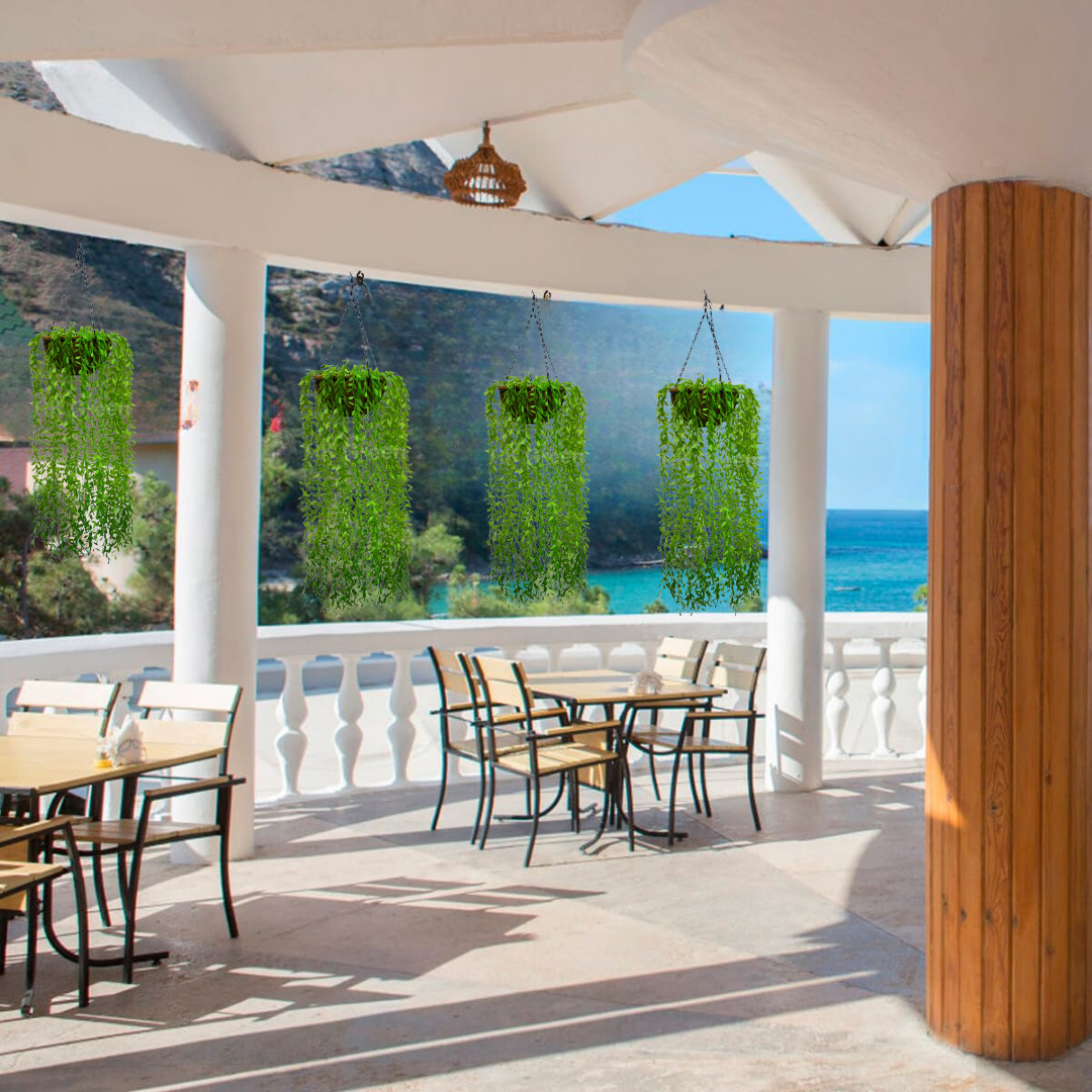 Artificial Willow Leaf Creepers Hanging Coco Basket 3.8ft