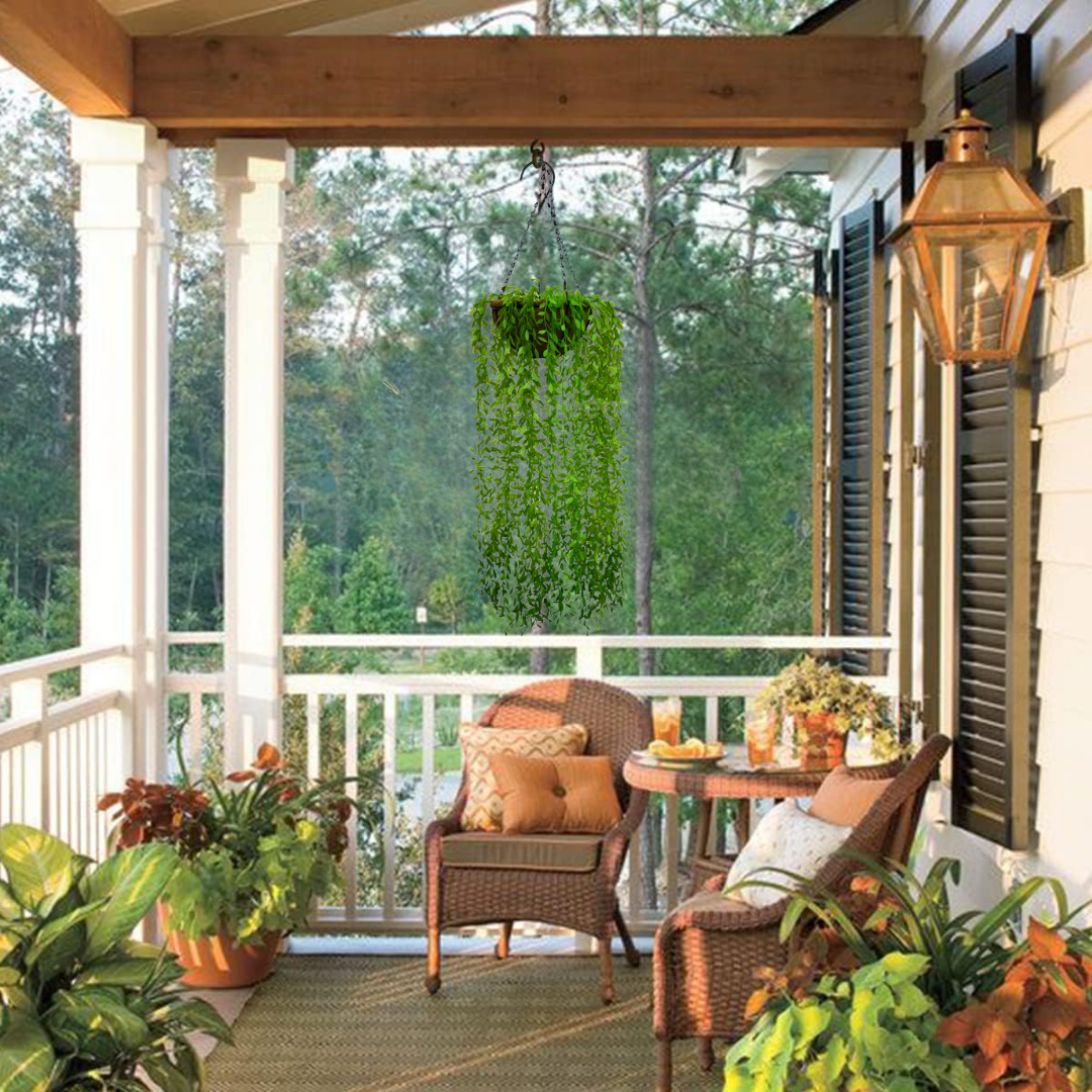 Artificial Willow Leaf Creepers Hanging Coco Basket 3.8ft