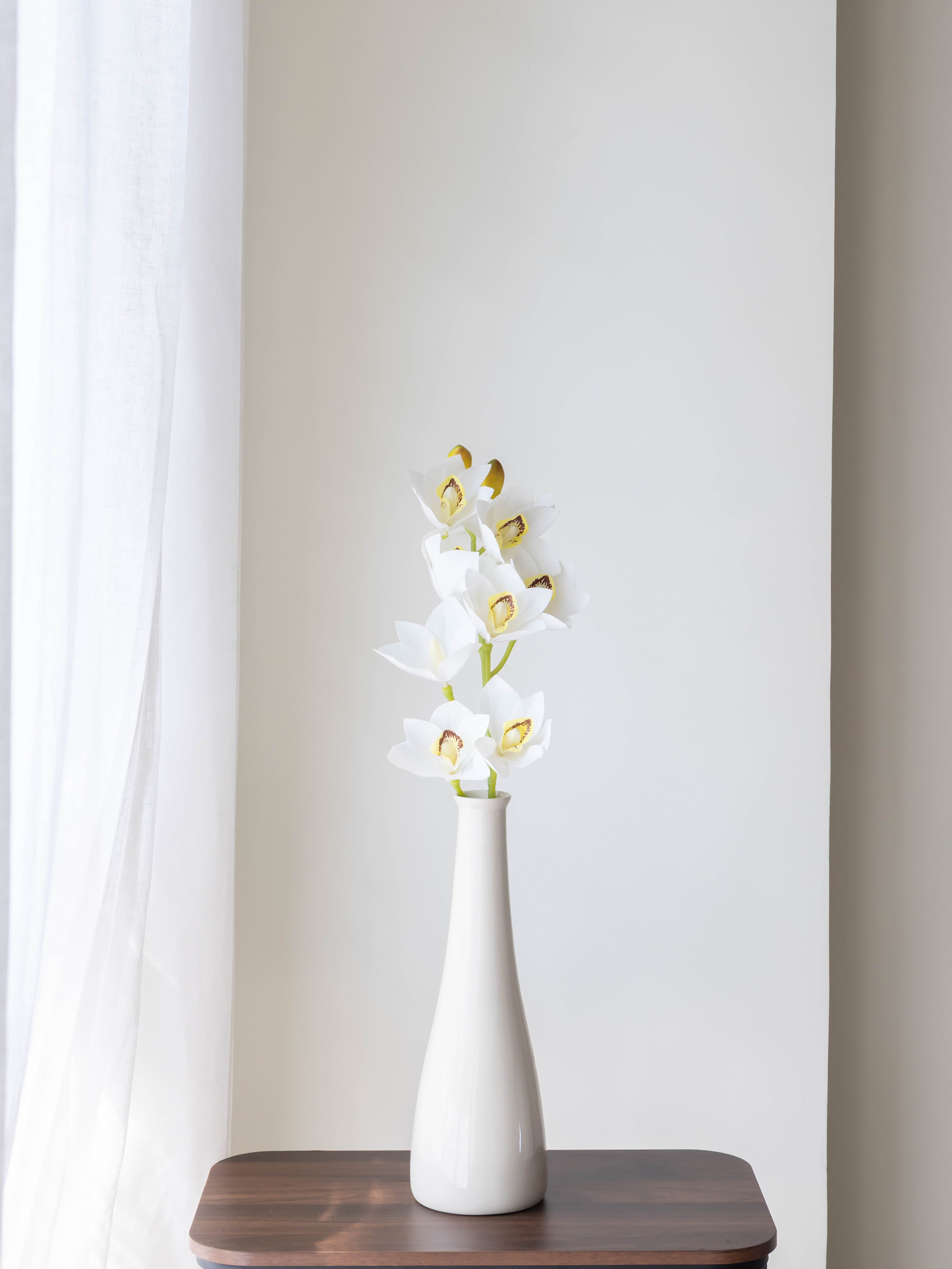 Artificial Cymbidium Orchid Flower Stem - White