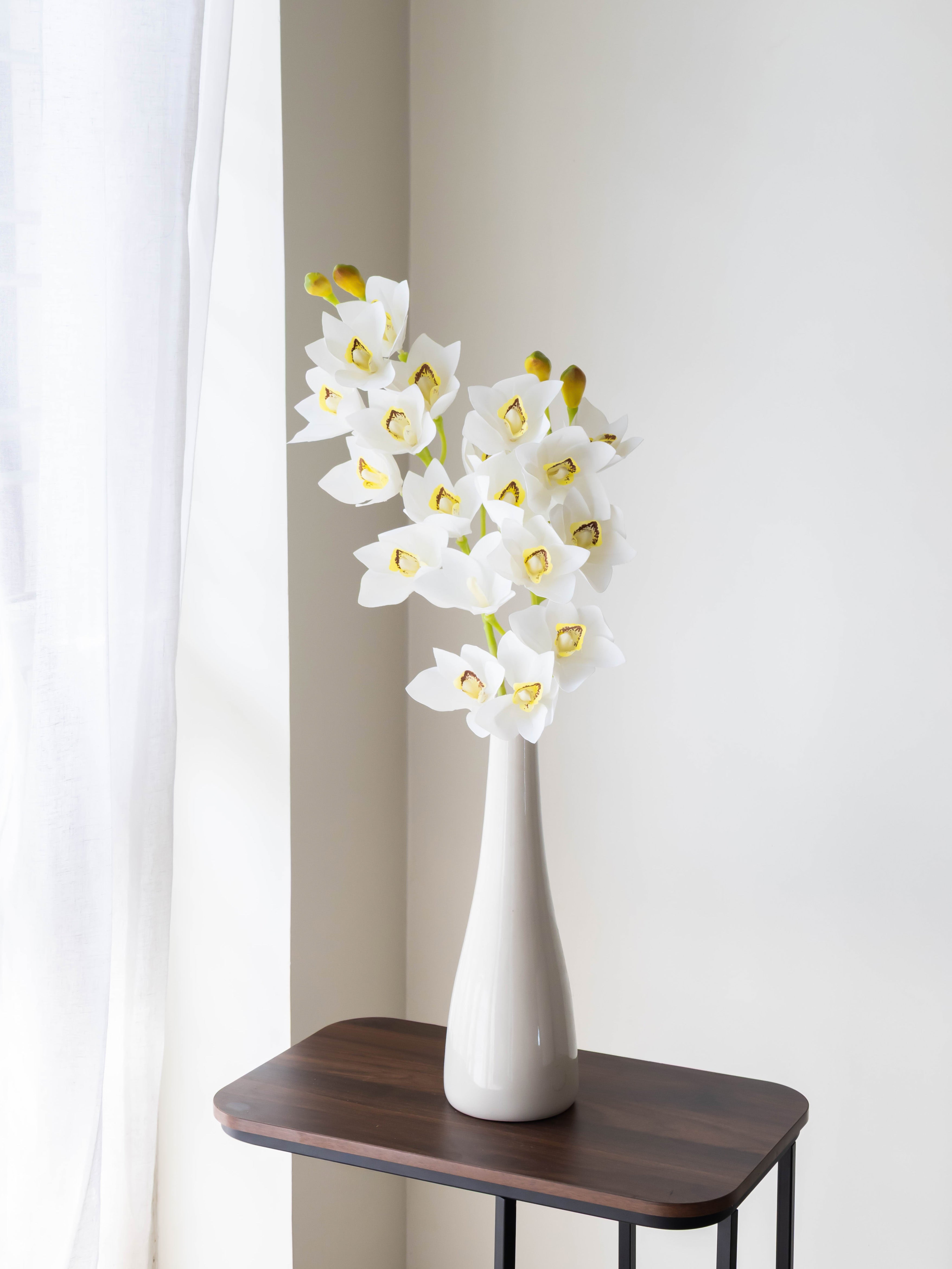 Artificial Cymbidium Orchid Flower Stem - White