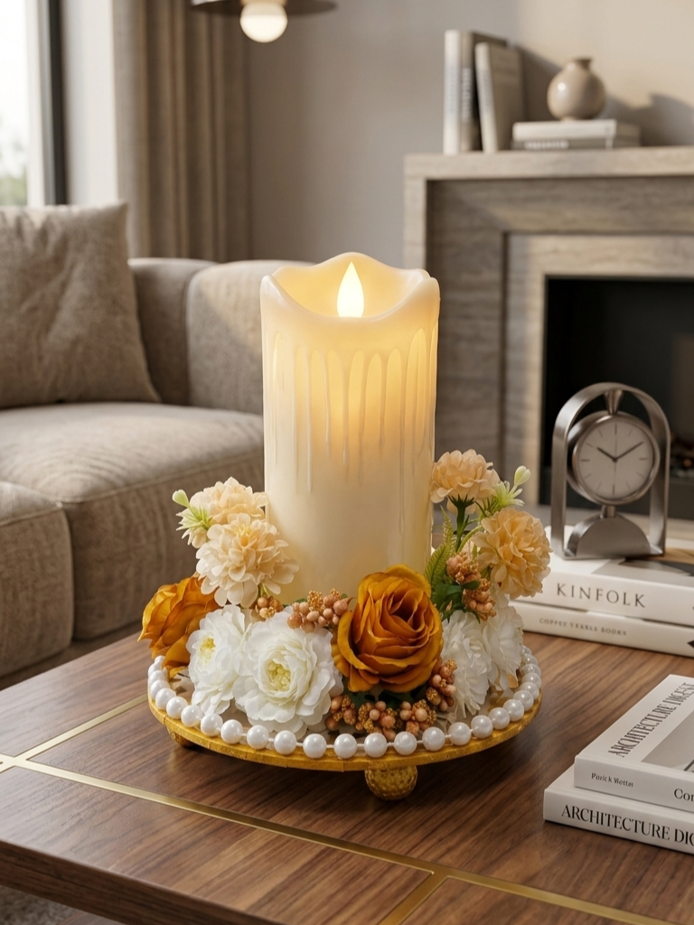 Floral Centerpiece with LED Candle
