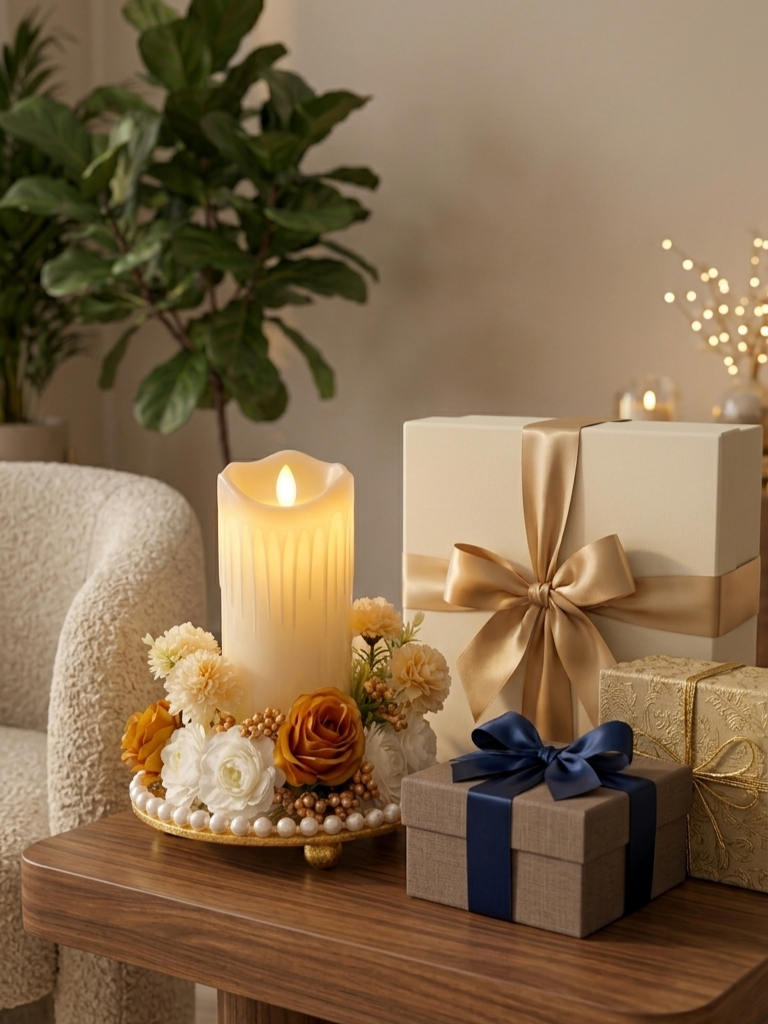 Floral Centerpiece with LED Candle