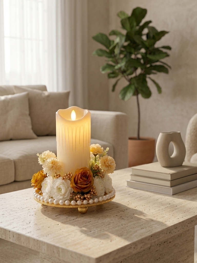 Floral Centerpiece with LED Candle