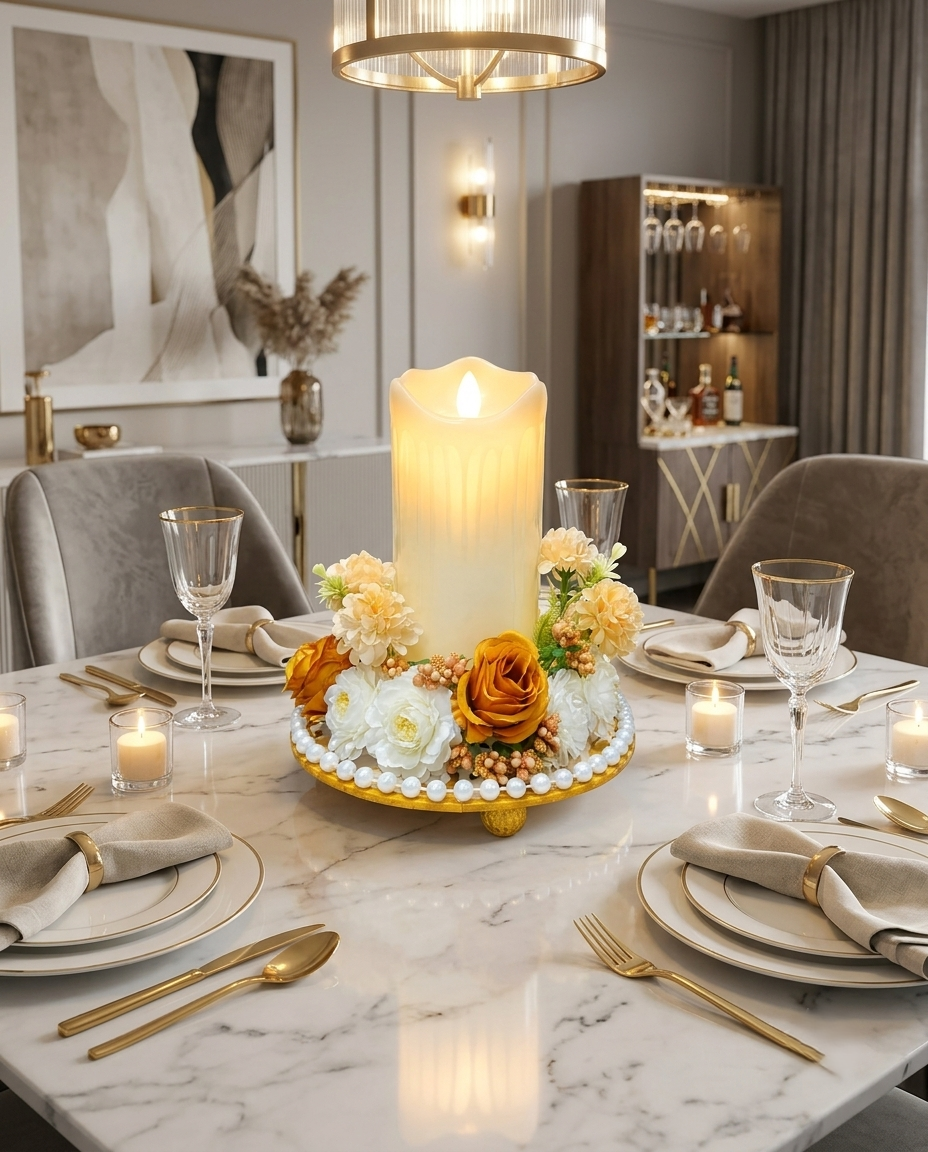 Floral Centerpiece with LED Candle
