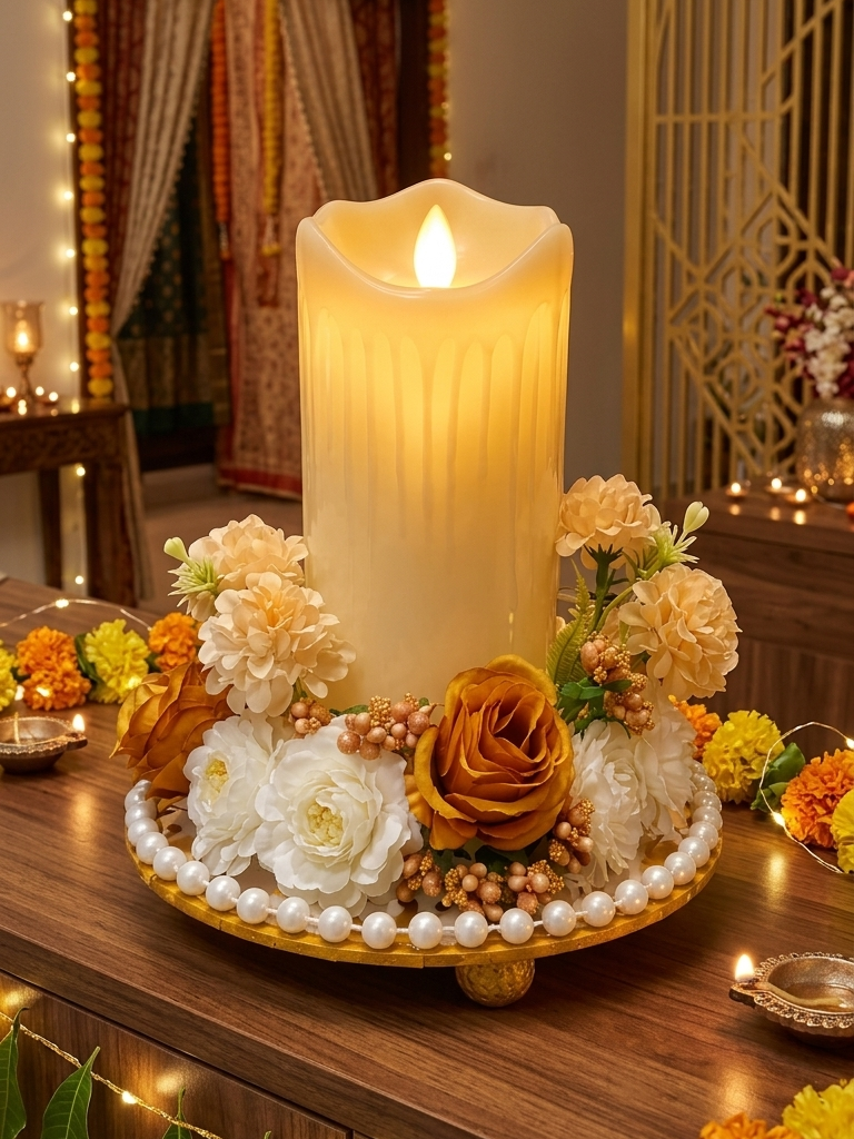 Floral Centerpiece with LED Candle