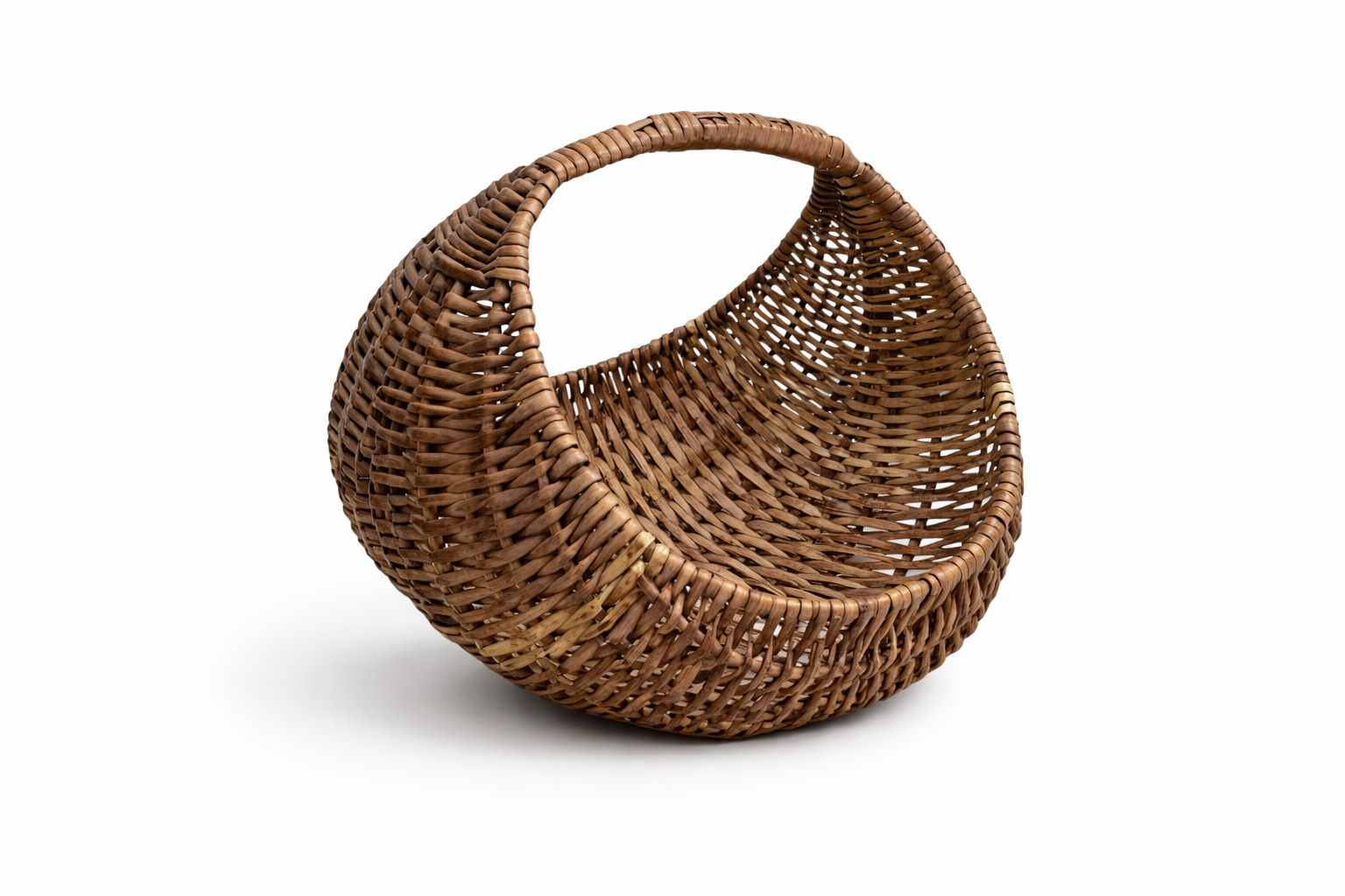 Handwoven Cane Basket with Built-In Handle