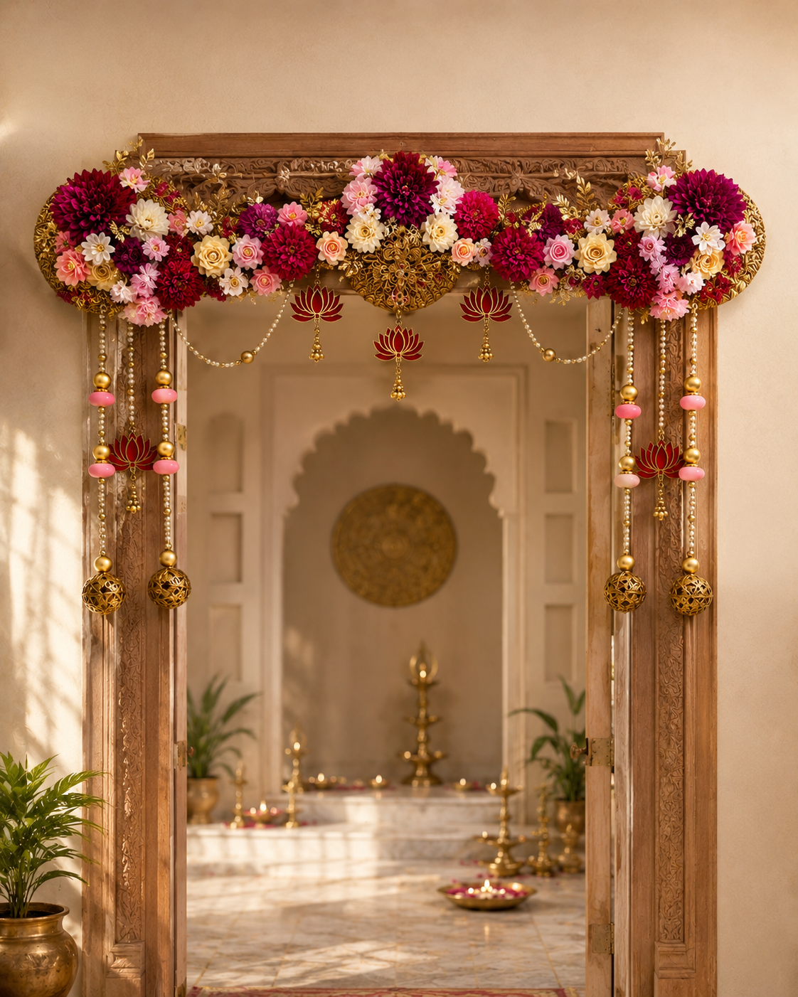 Royal Lotus Floral Toran Wall Hanging (40 Inch)