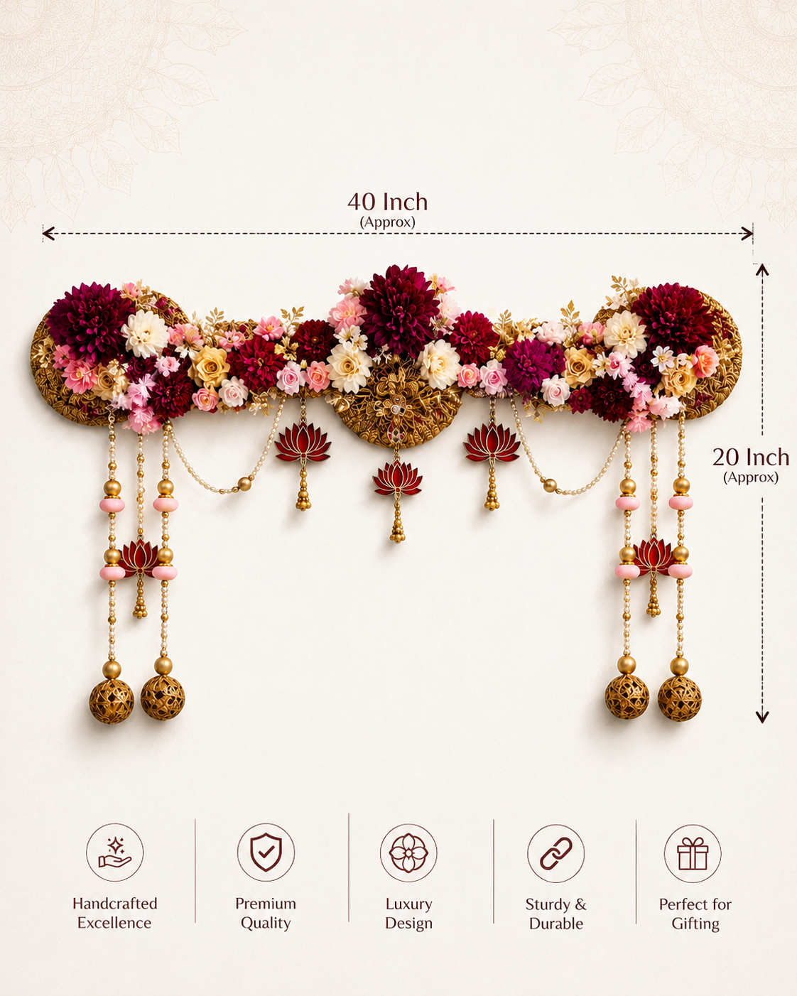 Royal Lotus Floral Toran Wall Hanging (40 Inch)