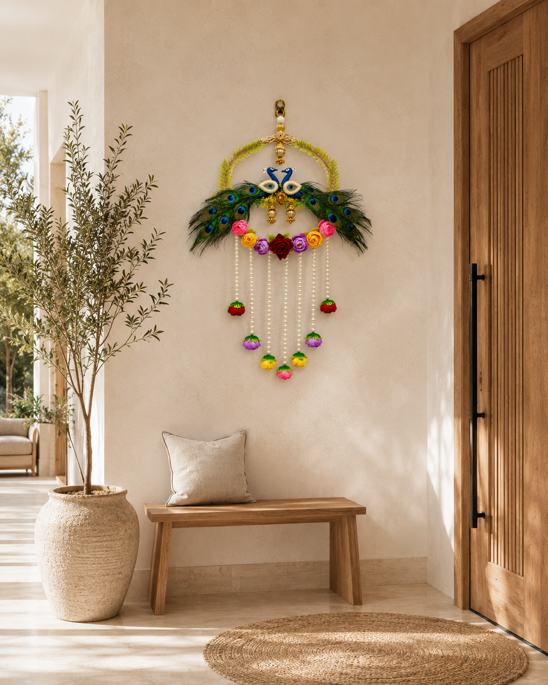 Handcrafted Twin Peacock Floral Wall Hanging