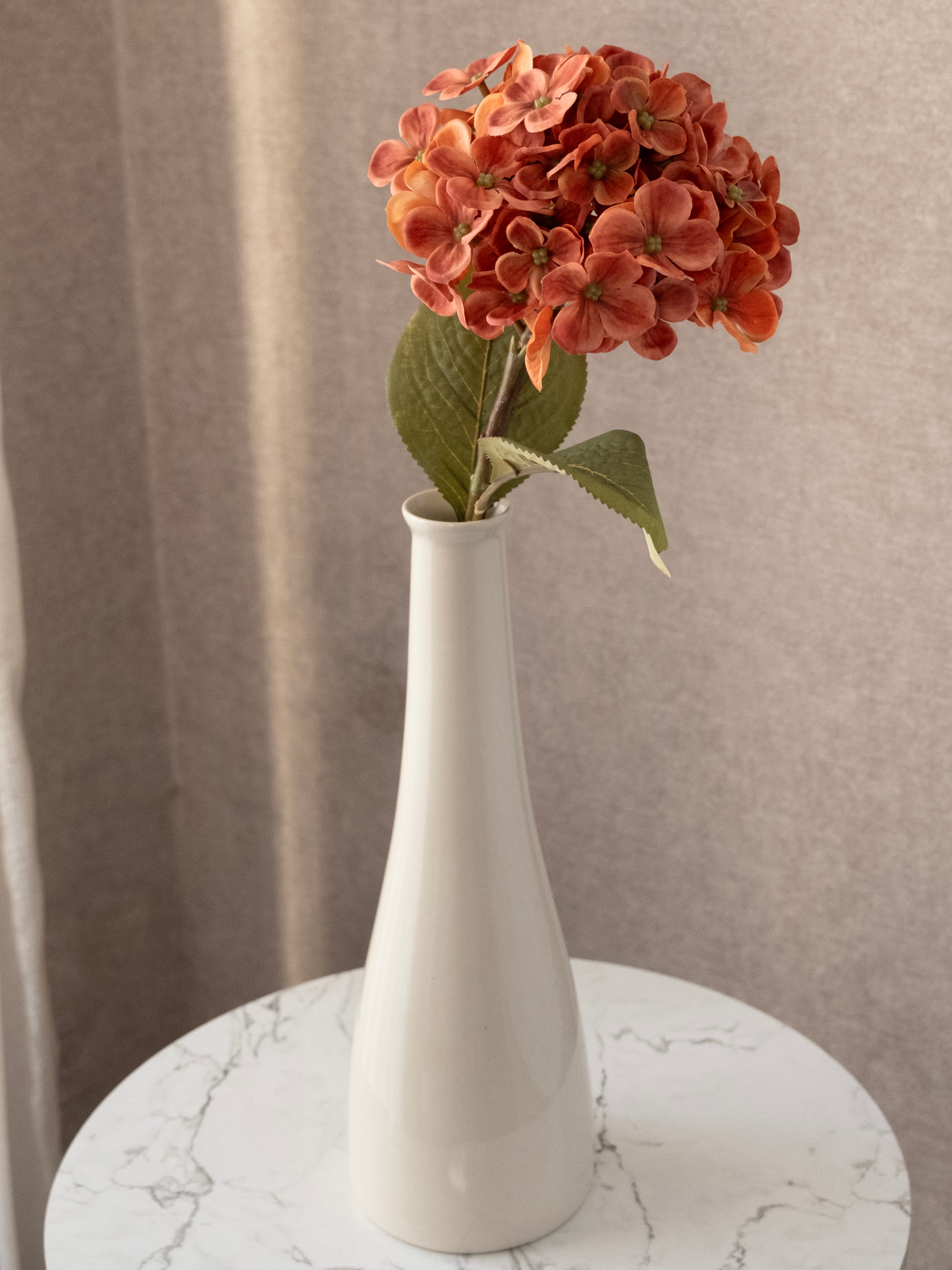 Artificial Rust Orange PU Hydrangea Flower Stem
