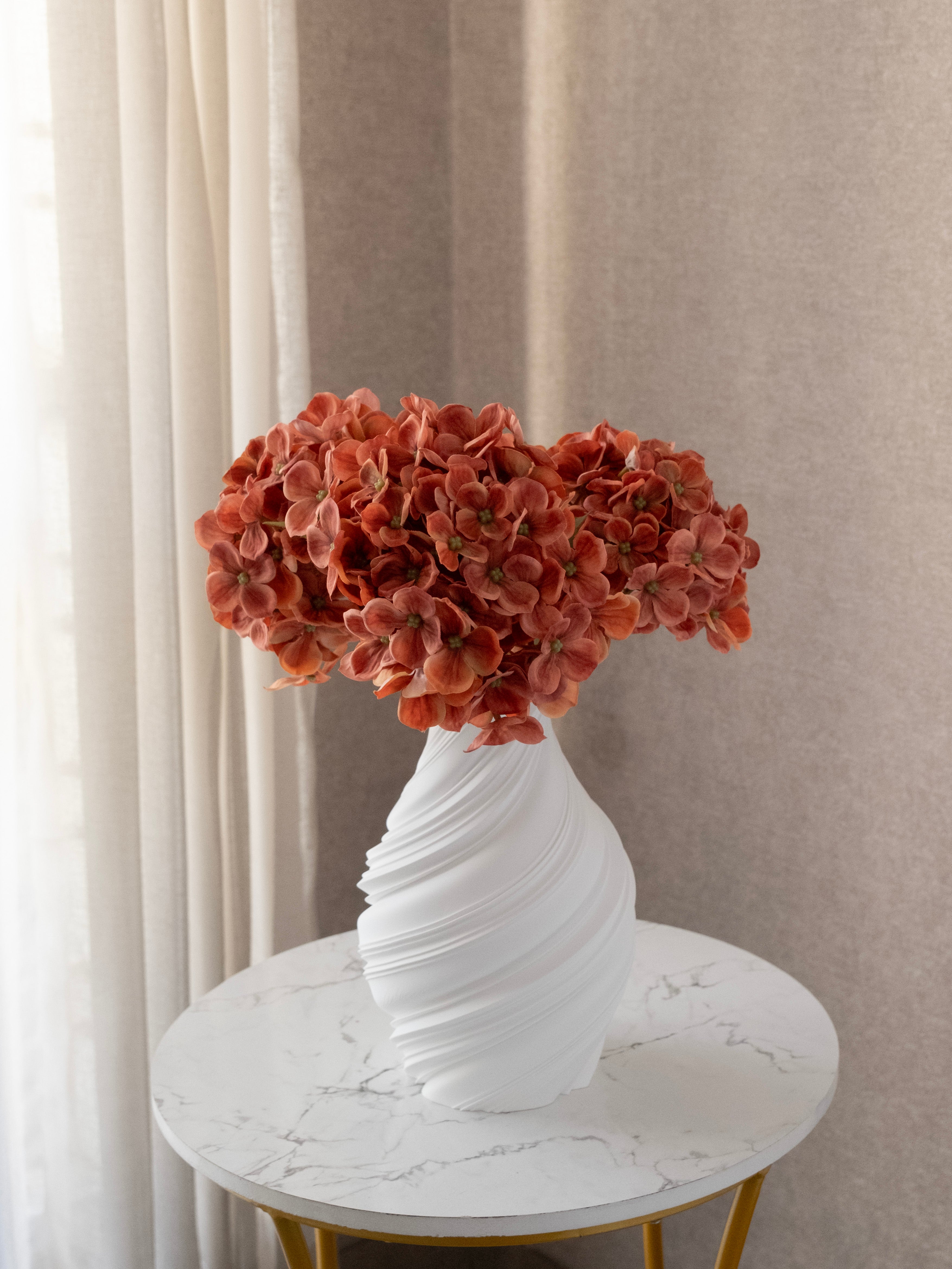 Artificial Rust Orange PU Hydrangea Flower Stem