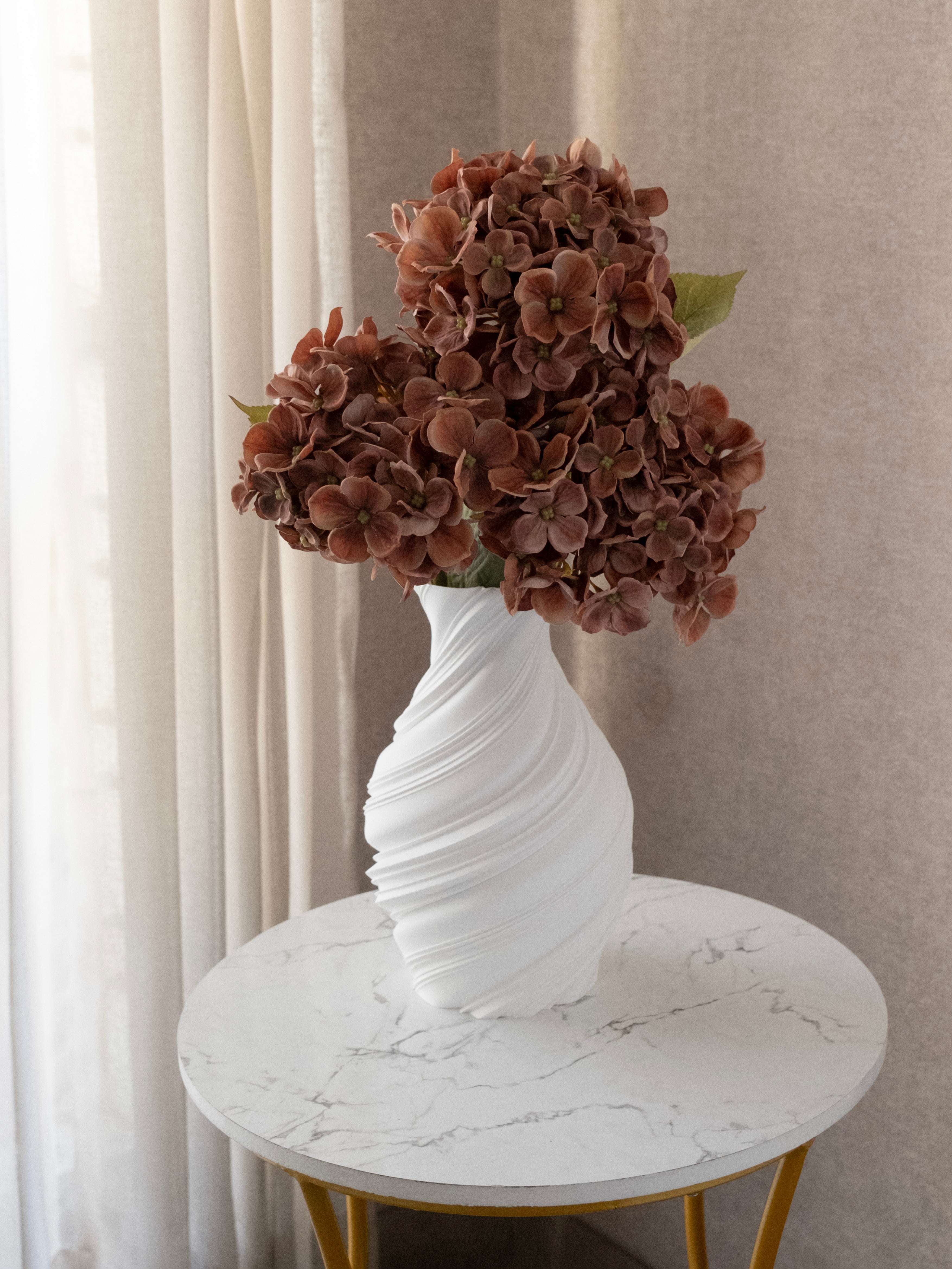 Artificial Rust Brown PU Hydrangea Flower Stem