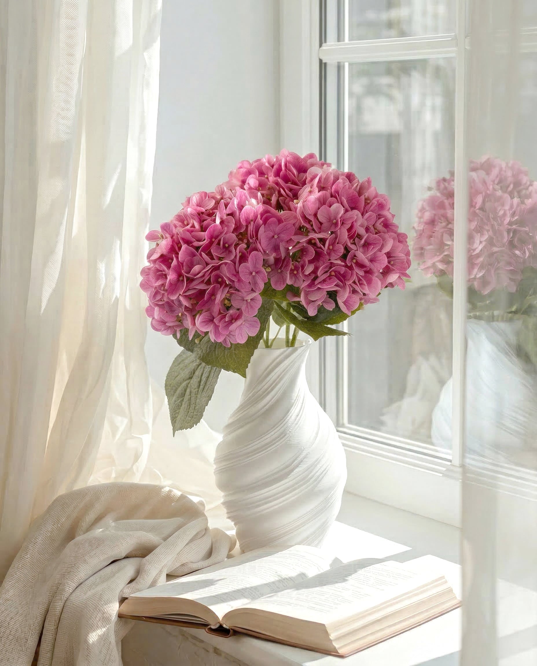Artificial Dark Pink PU Hydrangea Flower Stem