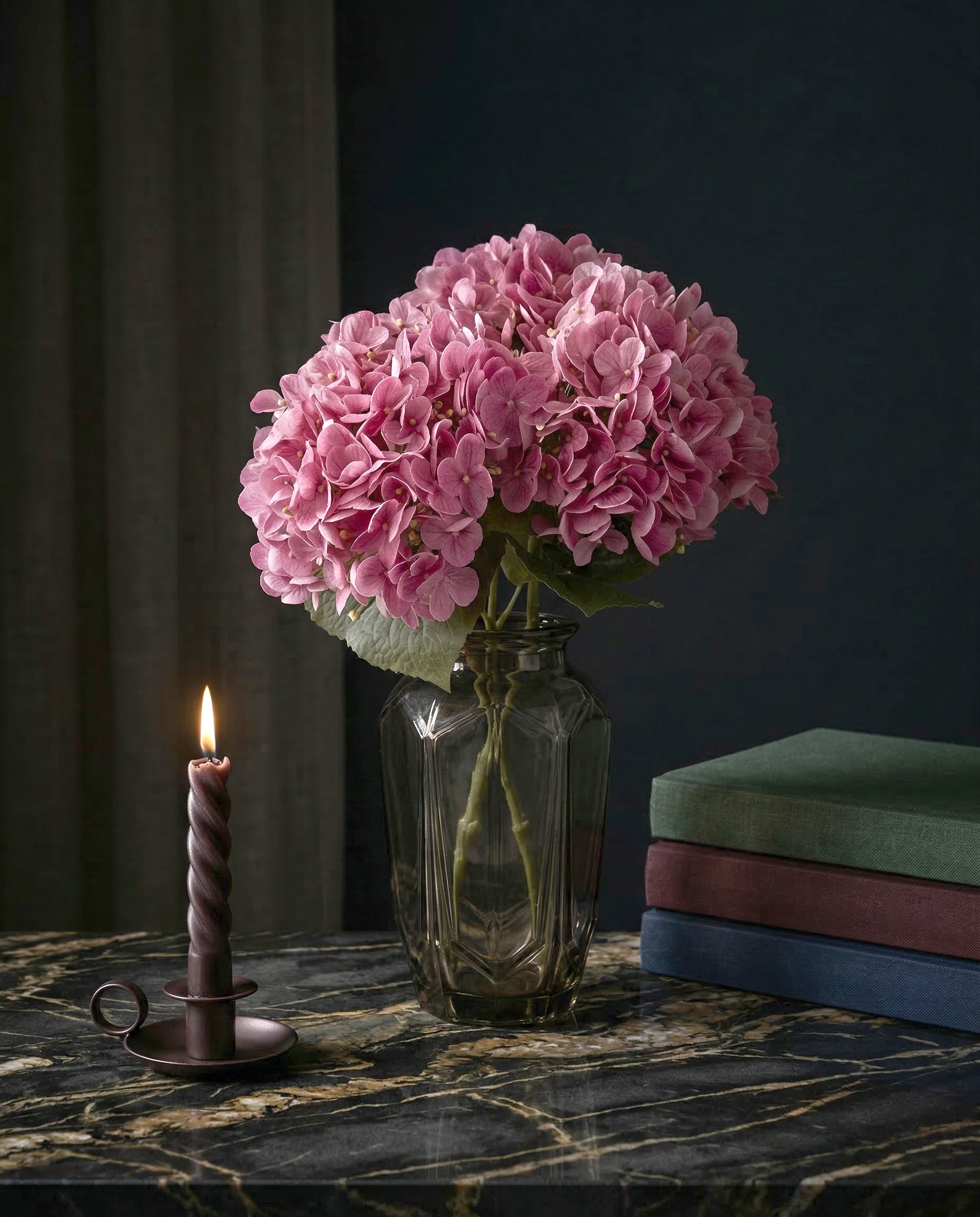 Artificial Dark Pink PU Hydrangea Flower Stem