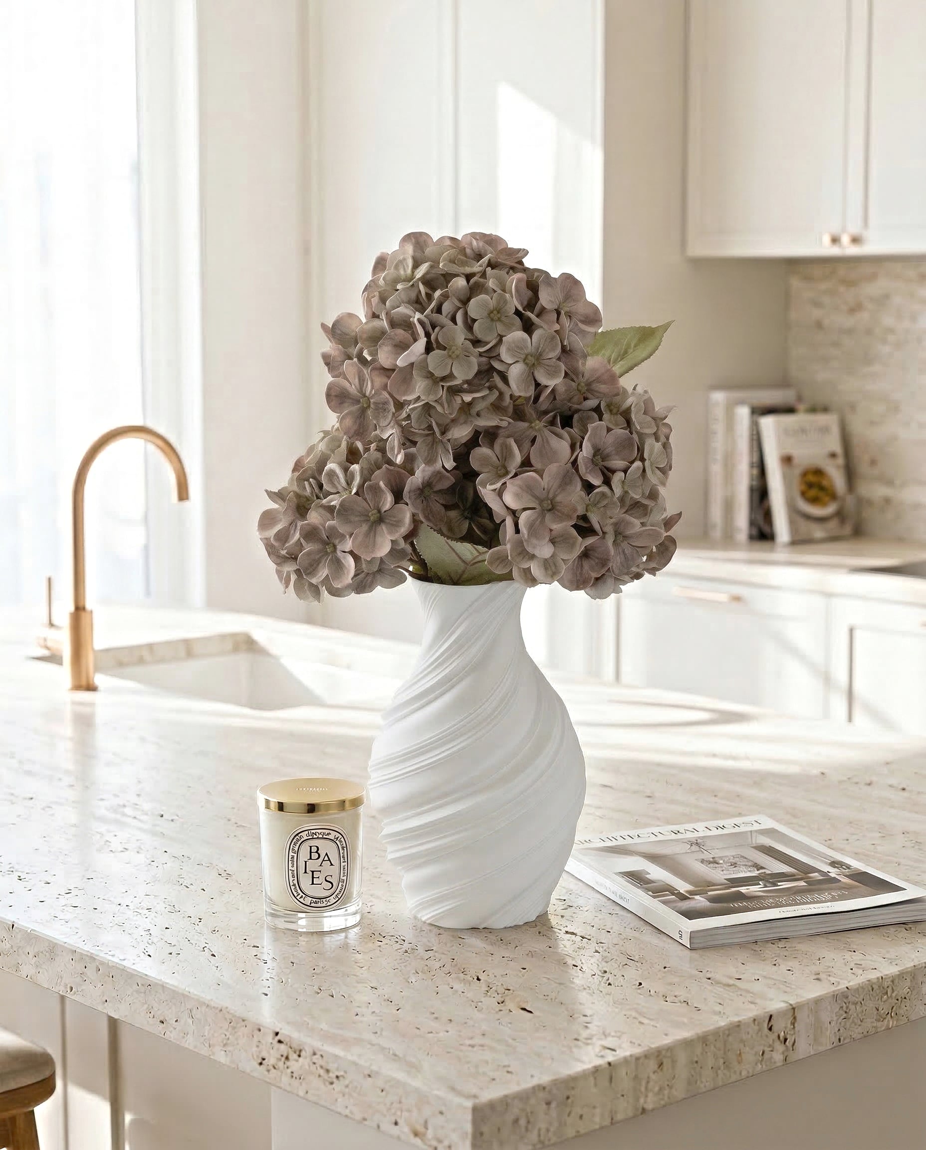 Artificial Vintage Mauve PU Hydrangea Flower Stem