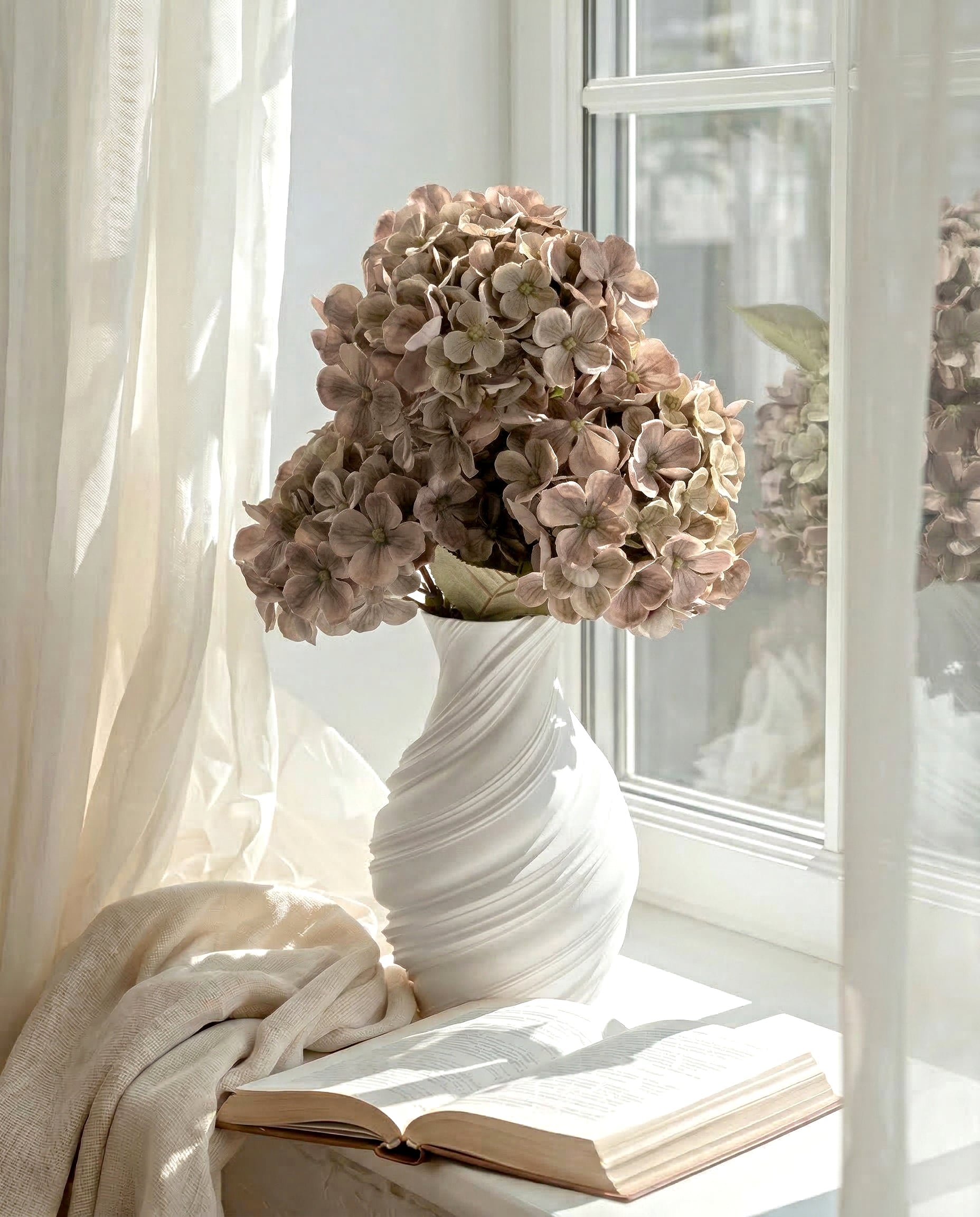 Artificial Vintage Mauve PU Hydrangea Flower Stem