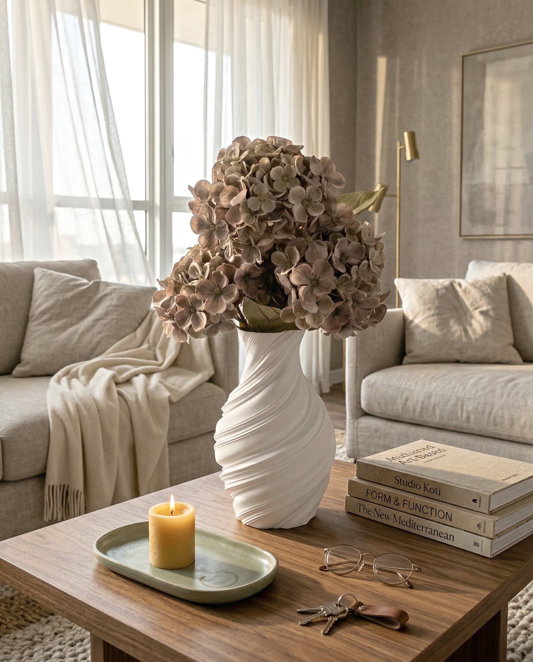 Artificial Vintage Mauve PU Hydrangea Flower Stem