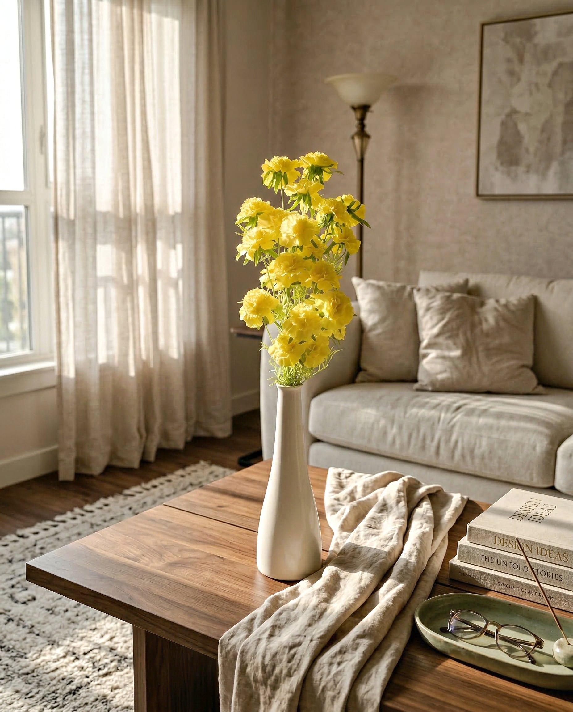 Artificial Yellow peony Flower Stem 76cm