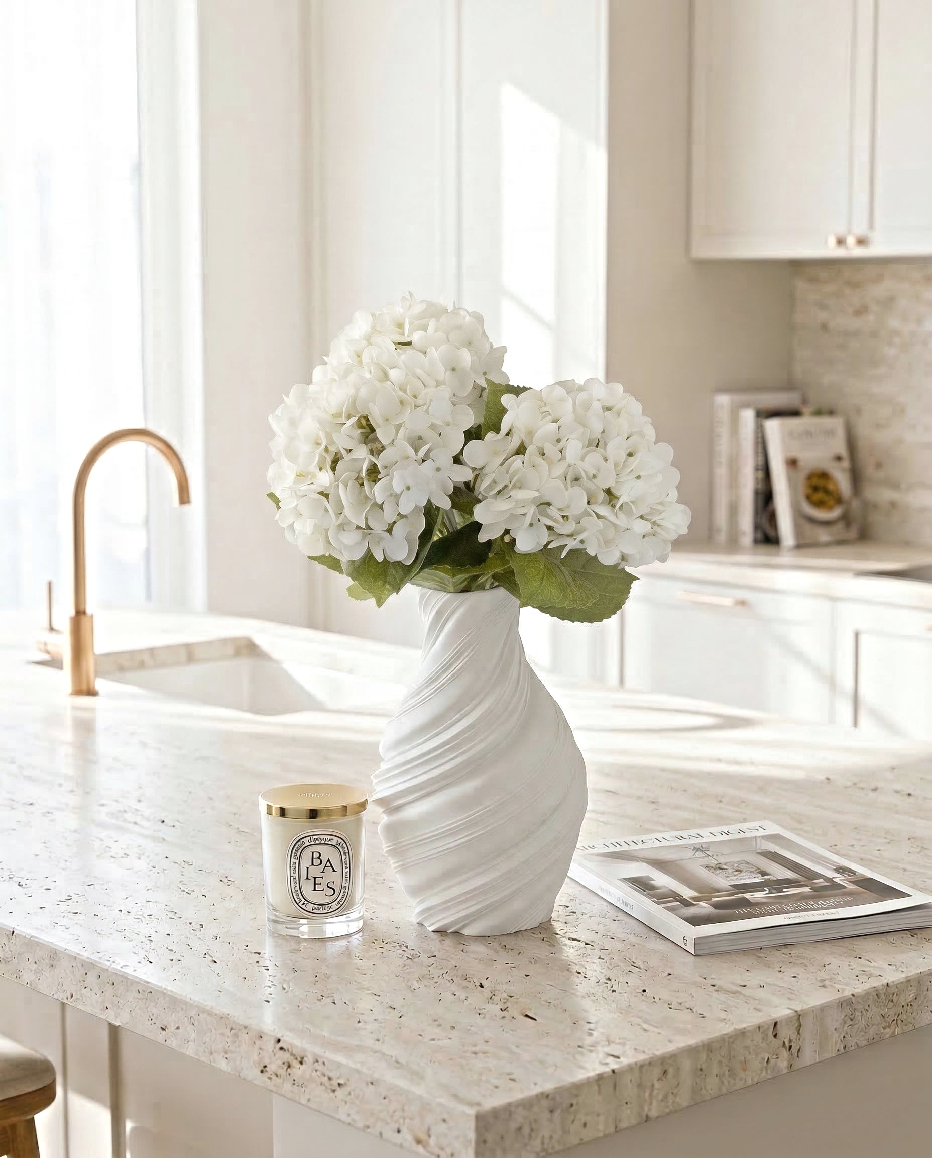 Artificial White PU Hydrangea Flower Stem