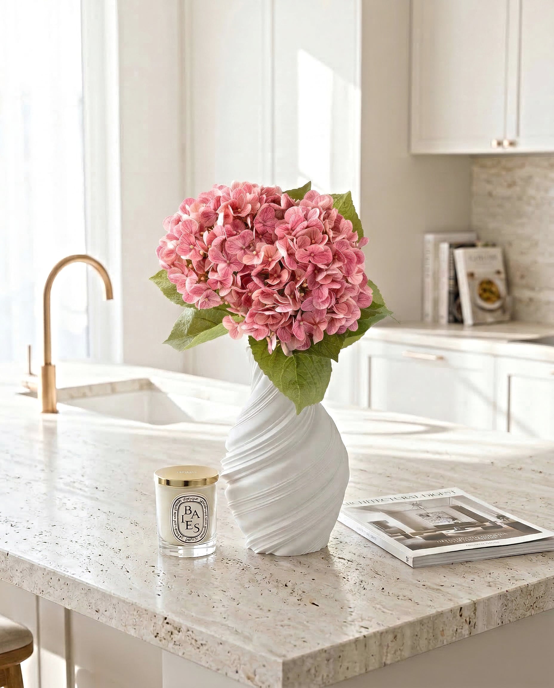 Artificial Pink PU Hydrangea Flower Stem