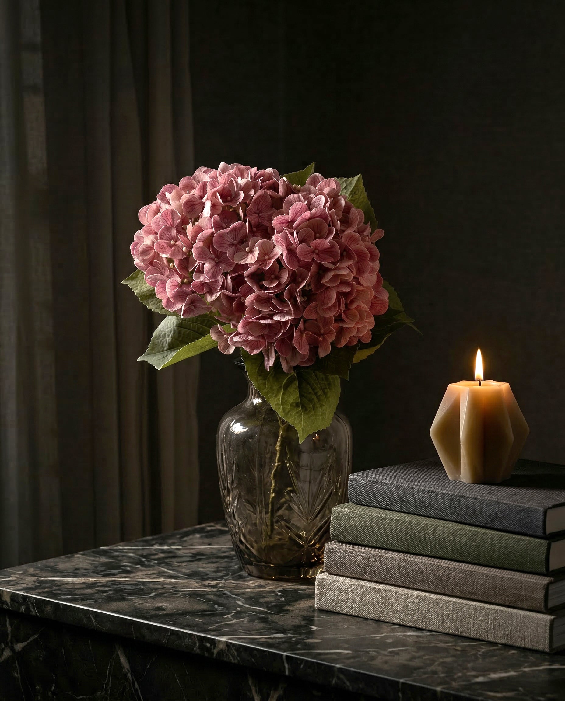 Artificial Pink PU Hydrangea Flower Stem