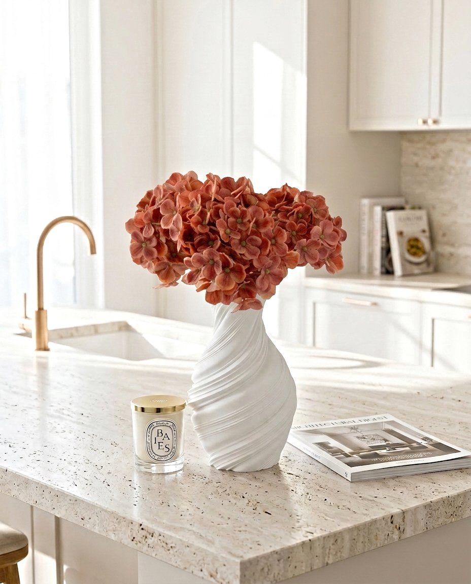 Artificial Rust Orange PU Hydrangea Flower Stem