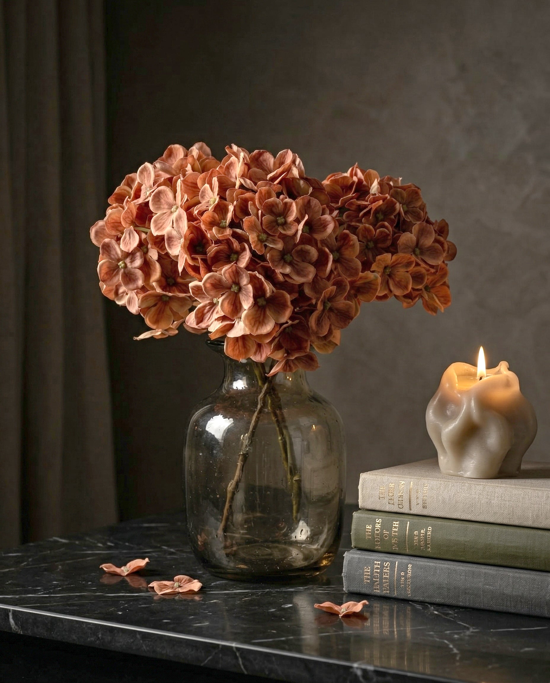 Artificial Rust Orange PU Hydrangea Flower Stem