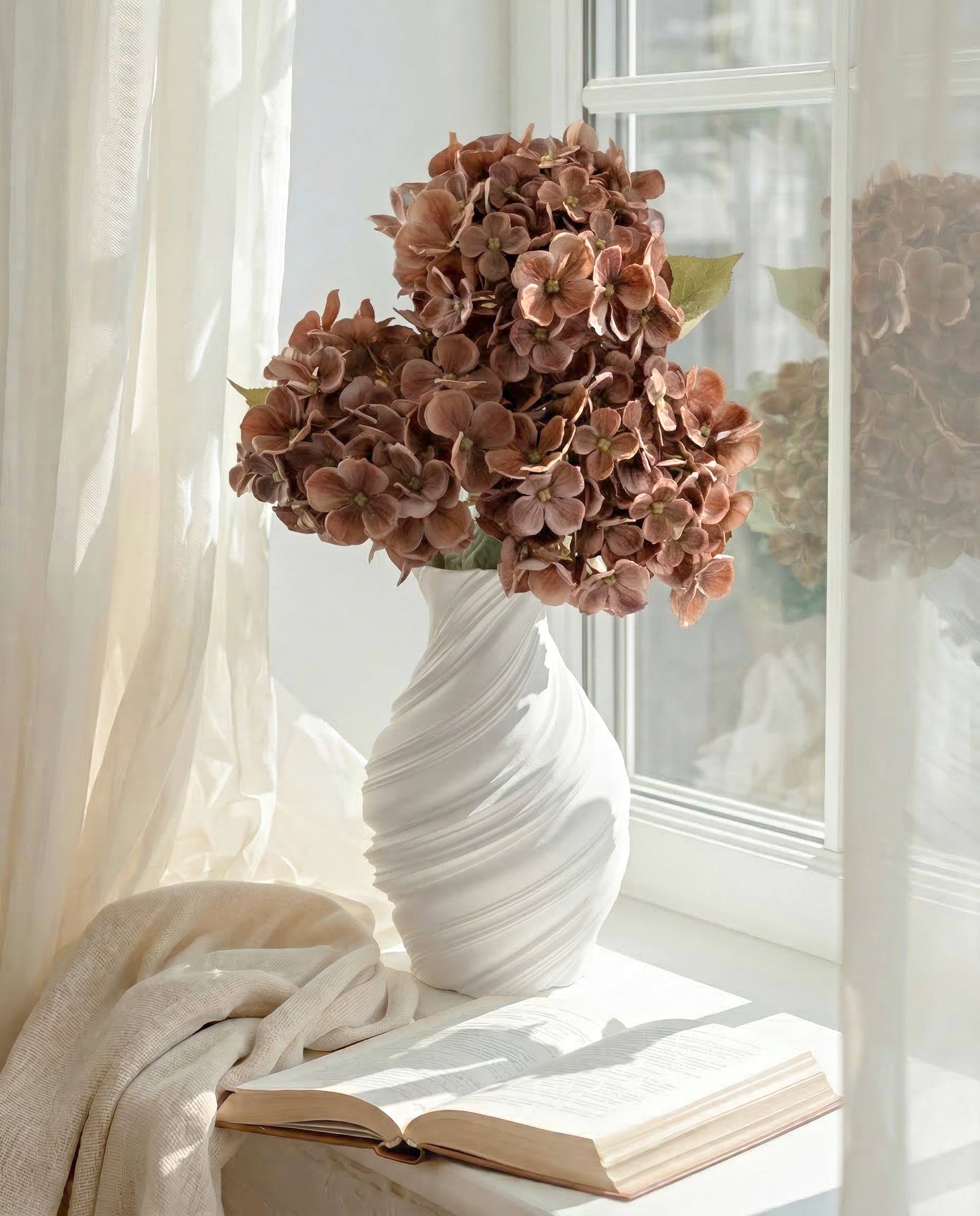 Artificial Rust Brown PU Hydrangea Flower Stem