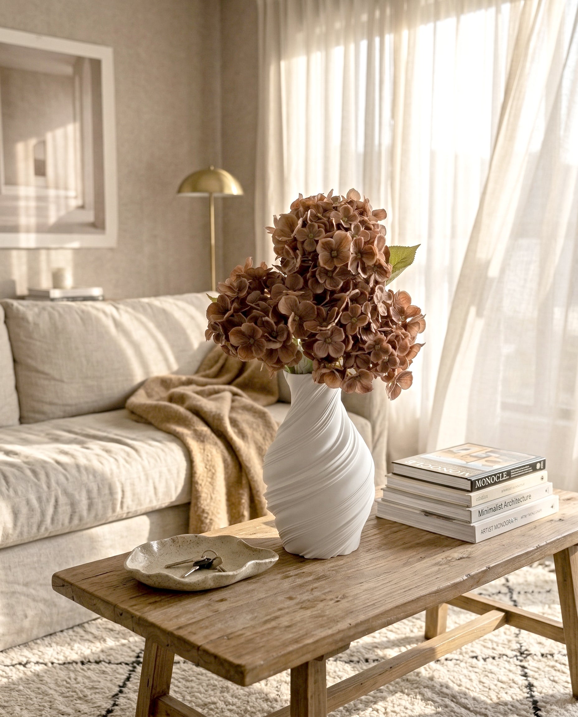 Artificial Rust Brown PU Hydrangea Flower Stem