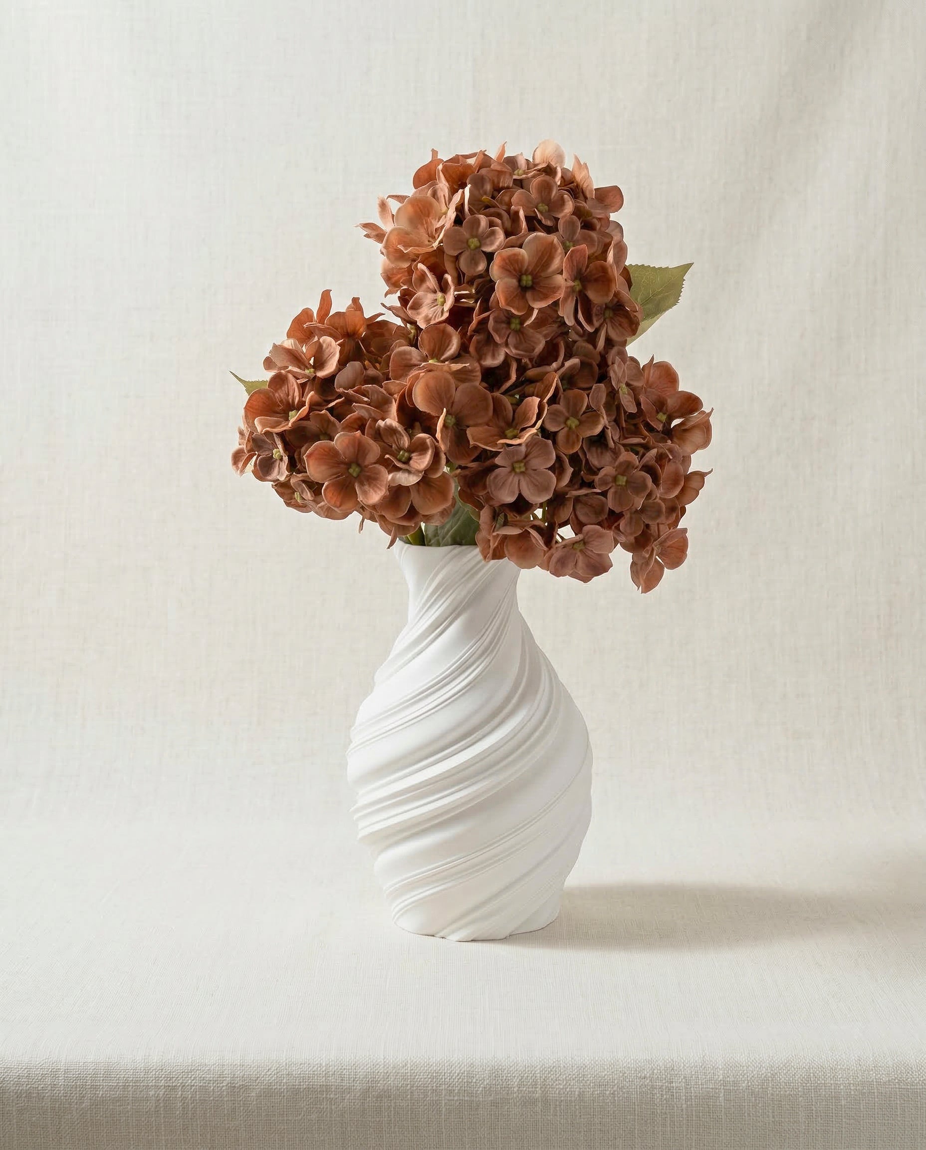 Artificial Rust Brown PU Hydrangea Flower Stem
