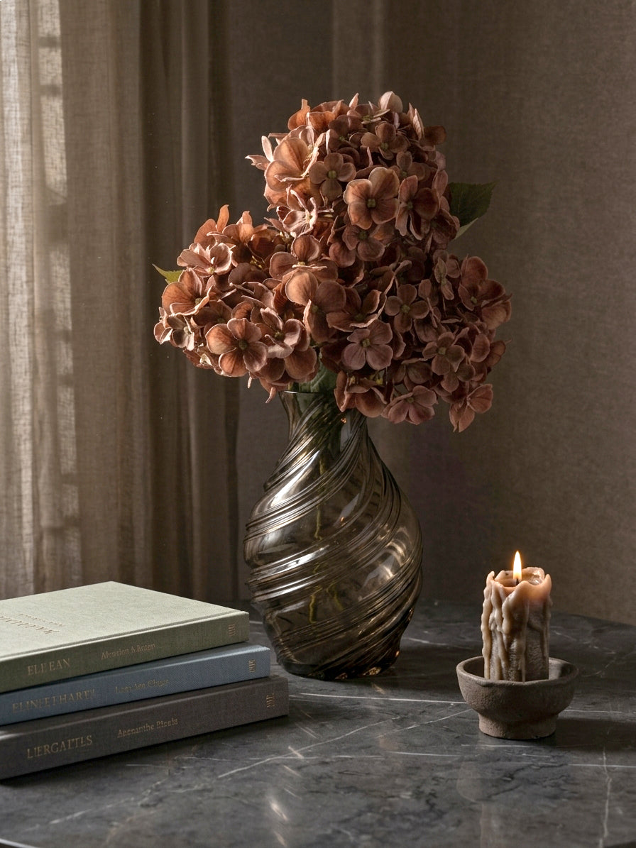 Artificial Rust Brown PU Hydrangea Flower Stem