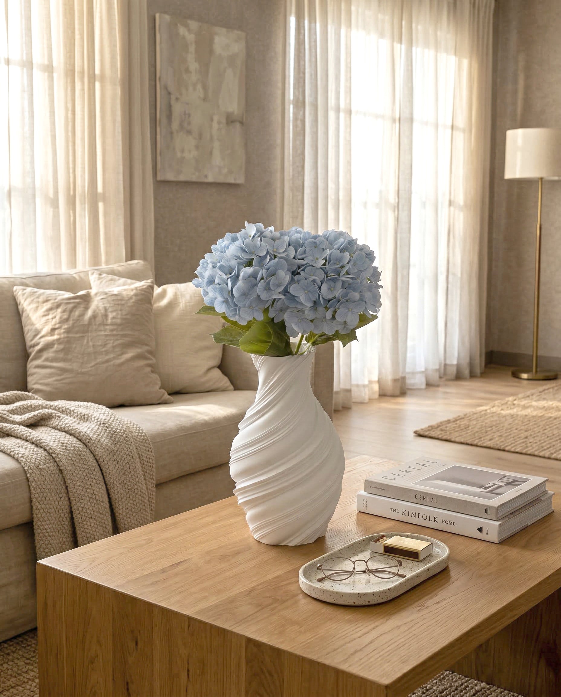 Artificial Blue PU Hydrangea Flower Stem