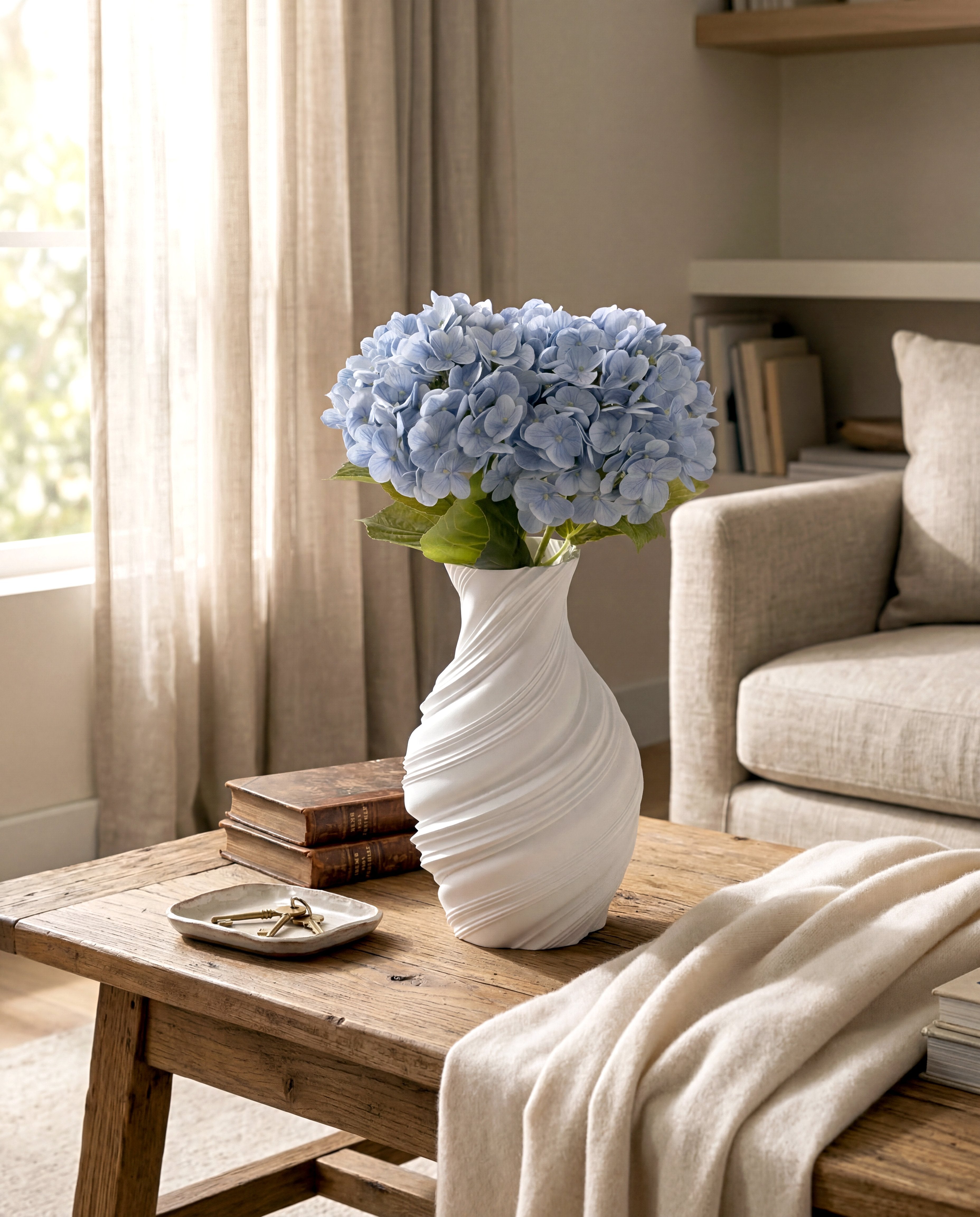 Artificial Blue PU Hydrangea Flower Stem